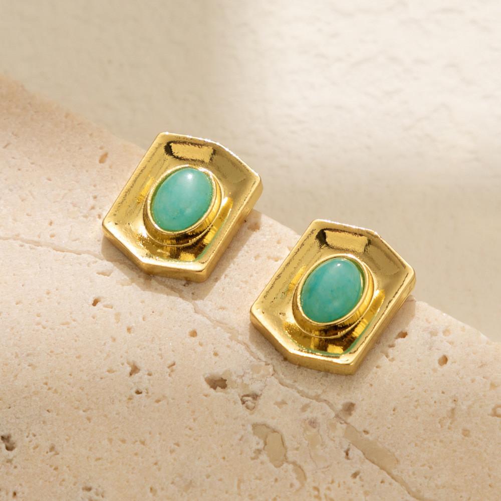 Plated Gold Classy Earrings Fashionable Natural Stone Geometric Studs Women For