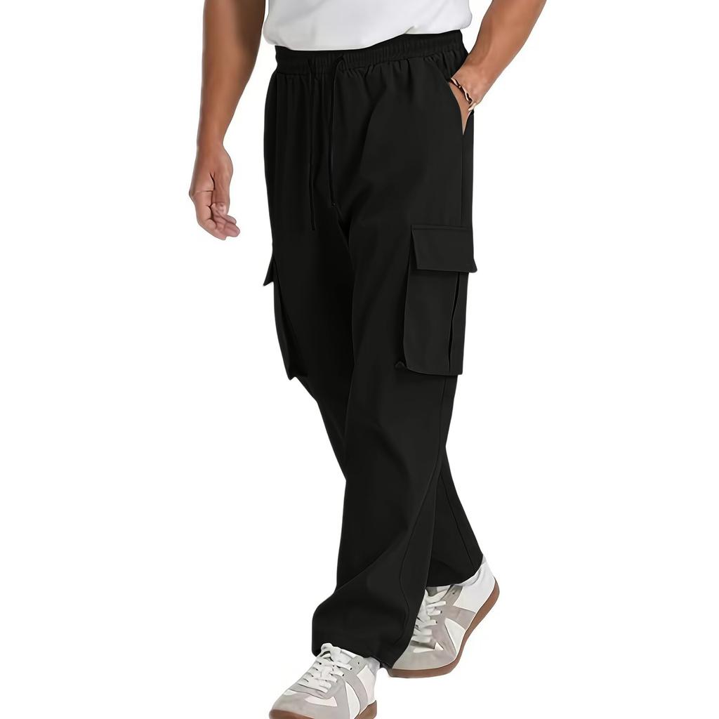 Men's Loose Casual Multi-pocket Work Pants, Youth Stretch Waist Drawstring  Pants