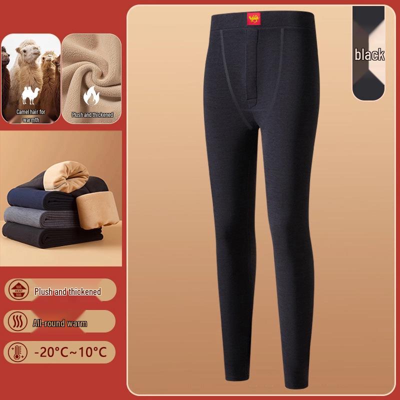Men's Gray Thermal Camel Hair Leggings with Fleece Lining - Thick, High Elasticity, Tight-fitting, Warm Winter Cotton Pants