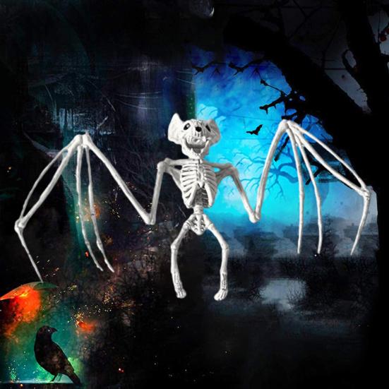 

Хэллоуин Скелет летучей мыши Украшение Пластиковая кость животного Статуя Реквизит с подвижной челюстью и крылом