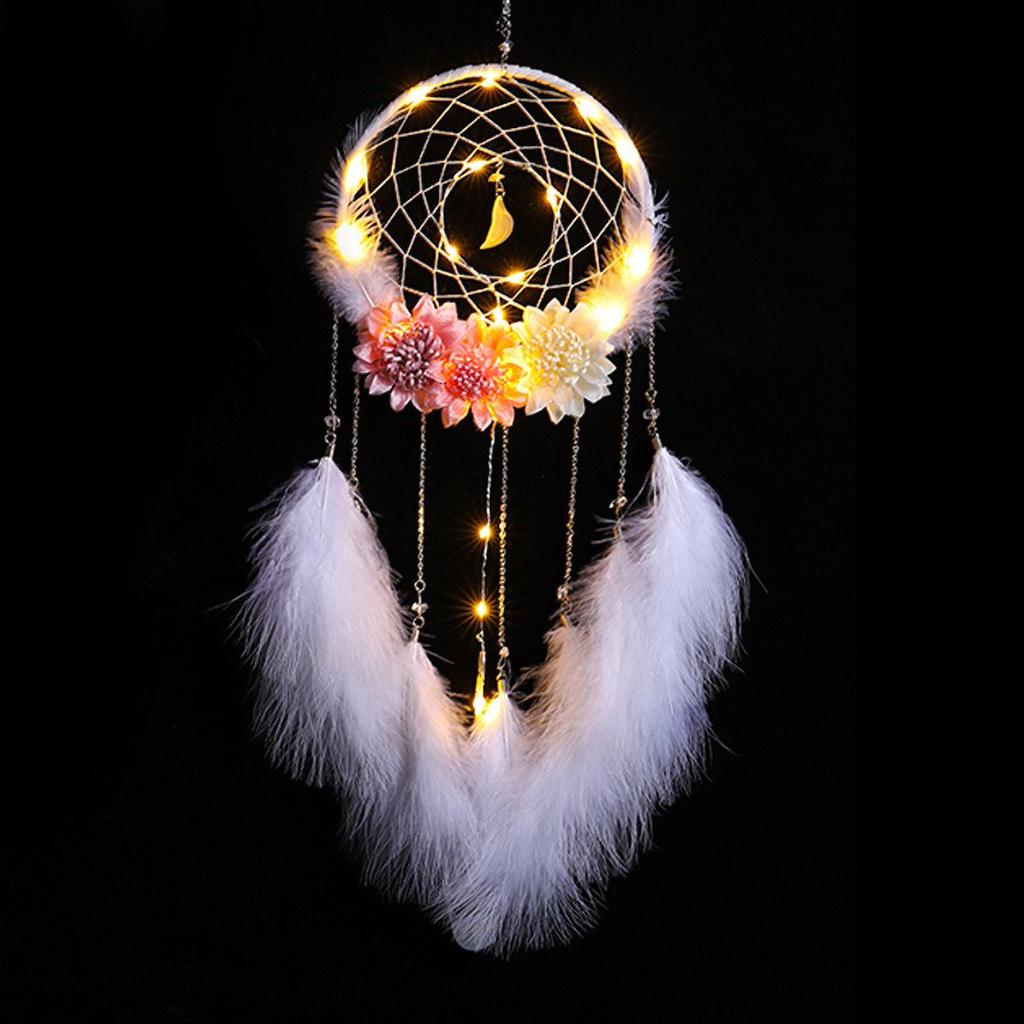 Moonlit Flower Language Dreamcatcher Pendant Bedroom Girl Room Decoration Creative Weaving Feather Wind Chime Blossoms