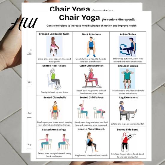 Office Worker Exercises 3Pcs Chair Yoga Poster Set for Seniors Low Impact Stretching Exercise Beginner to Advanced Chart Elderly Seated Morning