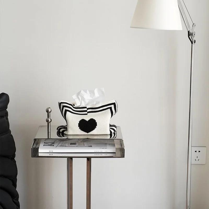 Nordic Ins Heart-pattern Knitted Tissue Bag Living Room Table Tissue Box Paper Storage Desktop Decorative Tissue Case Paper Box