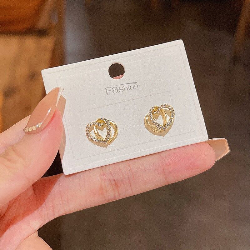 Cubic Zirconia Heart Stud Earrings High Quality Silver Color Ear Accessories for Women Exquisite Earring Hot Love