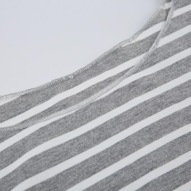 Spring and Autumn Models Women's Street Slim Personality Bottoming Casual One Shoulder Long-sleeved Striped T-shirt