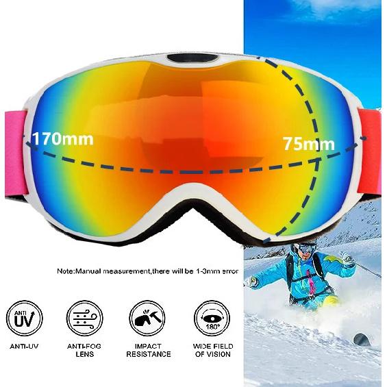 Kids Snowmobile Goggles Boys Girls Snowboard Glasses Snow Sports for Children Age 4-12 Anti Fog UV Protection Ski Skiing Goggles