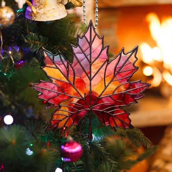 Maple Leaf Car Charm Acrylic Autumn Rearview Mirror Hanger Fall-themed Window Sun Catcher for Thanksgiving Decor