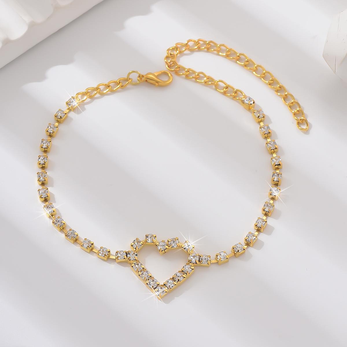 

Beach Party Rhinestone Peach Heart Anklet Fashion Simple Style Flash Diamond Barefoot Love Foot Accessories