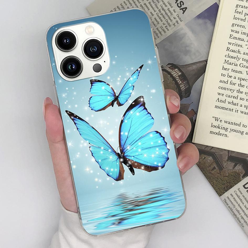 Case Cover For Apple iPhone X XS XR SE 15 14 13 12 11 Pro Max Butterfly Flower Fashion Transparent Matte Shockproof Soft Silicone For iPhone Bumper