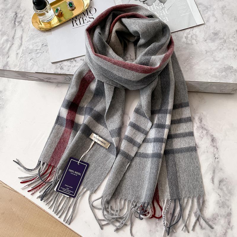 British Plaid 100 Cashmere Scarf Men's Winter Warmth Black and White Gray Business Scarf Men's