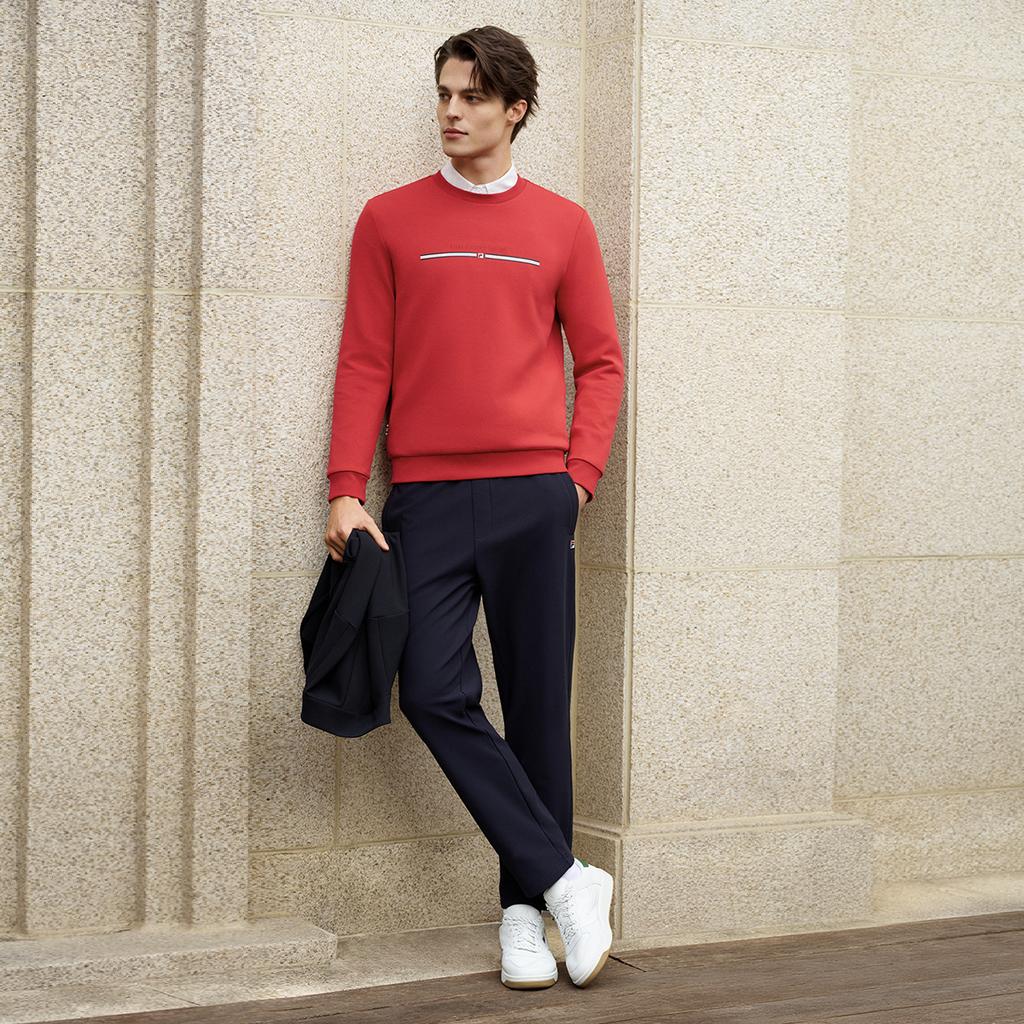 FILA Heritage Fashion Classic Retro Casual Versatile Soft Comfortable Crew Neck Pullover Sweatshirt Men sweatshirt Burgundy F11M618216FWI