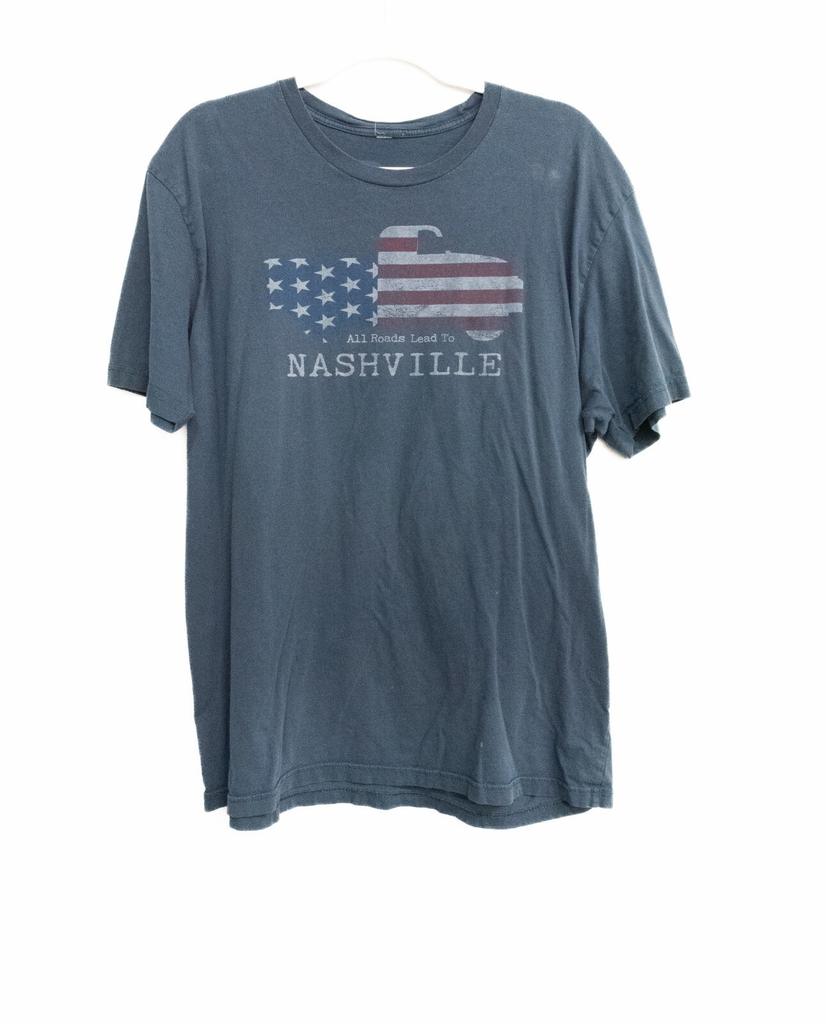 All Roads Lead To Nashville Womens Blue Cotton T-Shirt Short Sleeve Crew Neck L