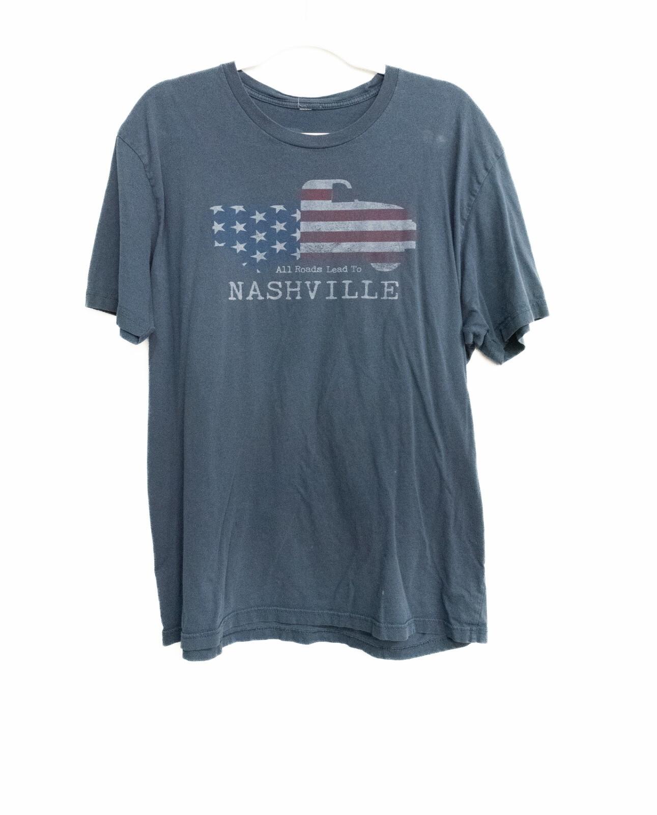 All Roads Lead To Nashville Womens Blue Cotton T-Shirt Short Sleeve Crew Neck L XL