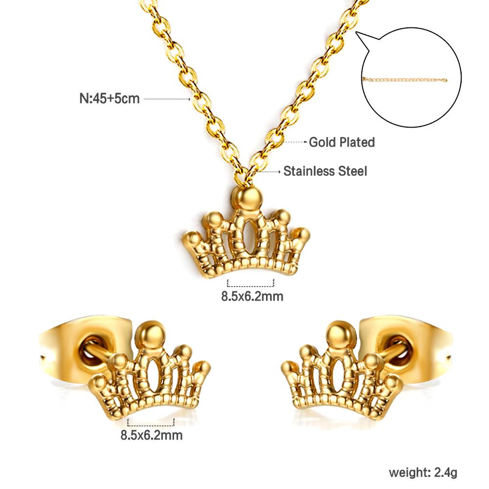 Fashion Bridal Gold Stainless Steel Pendant Necklace Earrings Jewelry Set for Women Plated18k Gold Necklace and Studs Earrings
