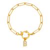 Bubble Buckle Zircon Initial A-Z Charm Bracelet, Stainless Steel Square Chain Bracelet for Women, 26 Letters Alphabet Jewelry