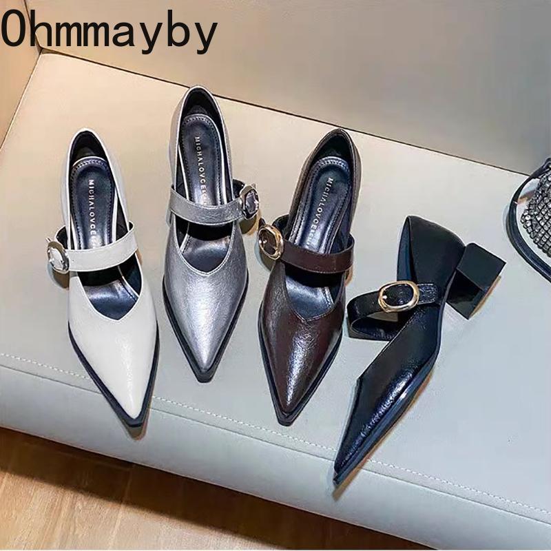 Designerskie buty Vintage Silvery Pointed Toe damskie Mary Jane Fashion Płytkie, swobodne, niskie obcasy