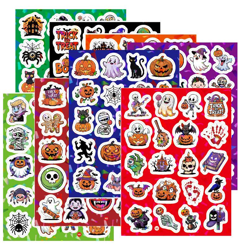 

160pcs New Halloween Sticker 8 Sheets Kids Laser Cartoon Stickers Holographic Removable Waterproof Cup Stationery Sticker DIY about 3cm