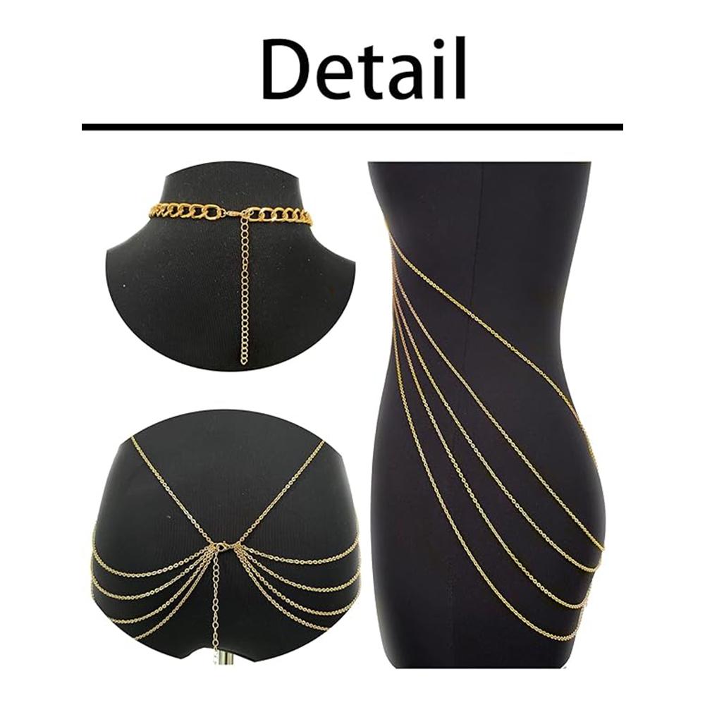 Harness Body Chain Sexy Layered Tassel Belly Waist Chain Necklace Boho Hot Bikini Nightclub Party Beach Body Jewelry Gold Tone