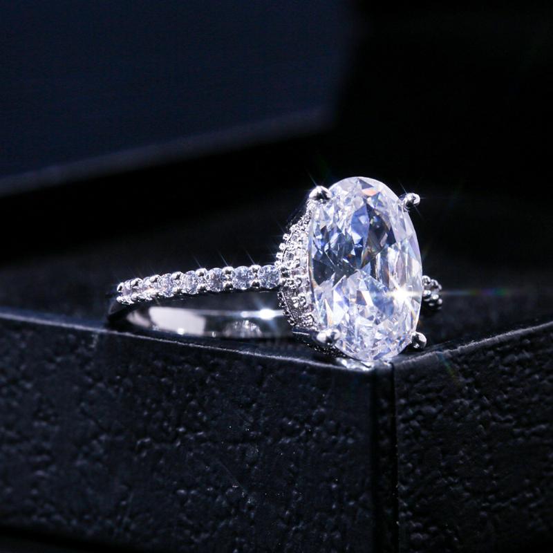 Luxury Sparkling Inlaid Zircon Oval Women's Ring Delicate Wedding Party Accessories Jewelry Gifts