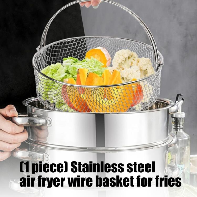 Professional Grade Air Fryers Mesh Insert Stainless Steel Basket With Handle For Fries and Chicken Wing