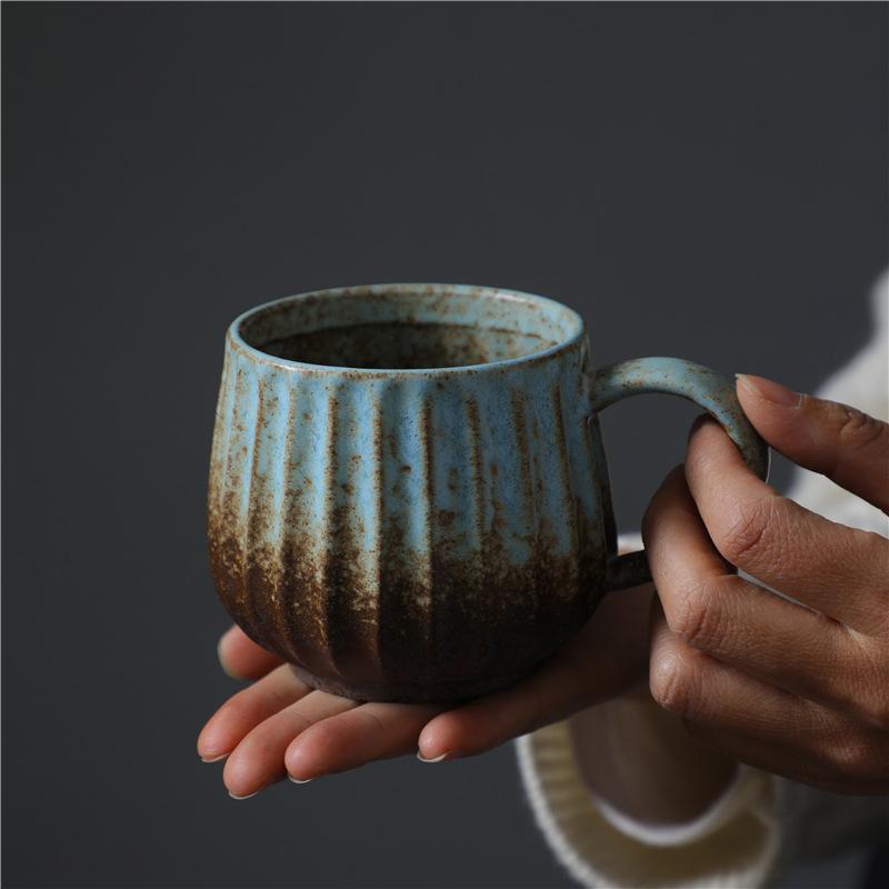 Ceașcă ceramică retro japoneză, cu dungi verticale, ceașcă de apă din ceramică grosieră, ceașcă de cafea de mare valoare, ceașcă de ceai de după-amiază