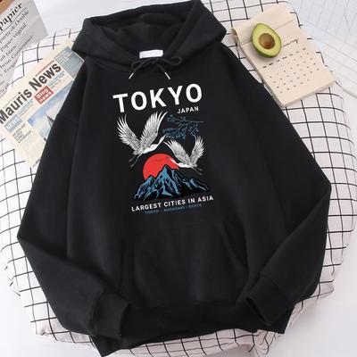 Tokio Nagasaki Kioto Góra Żurawia Bluzy z Nadrukiem Męskie Proste Jesienne Bluzy z Kapturem Street Ciepła Bluza z Kapturem Miękka Modna Odzież