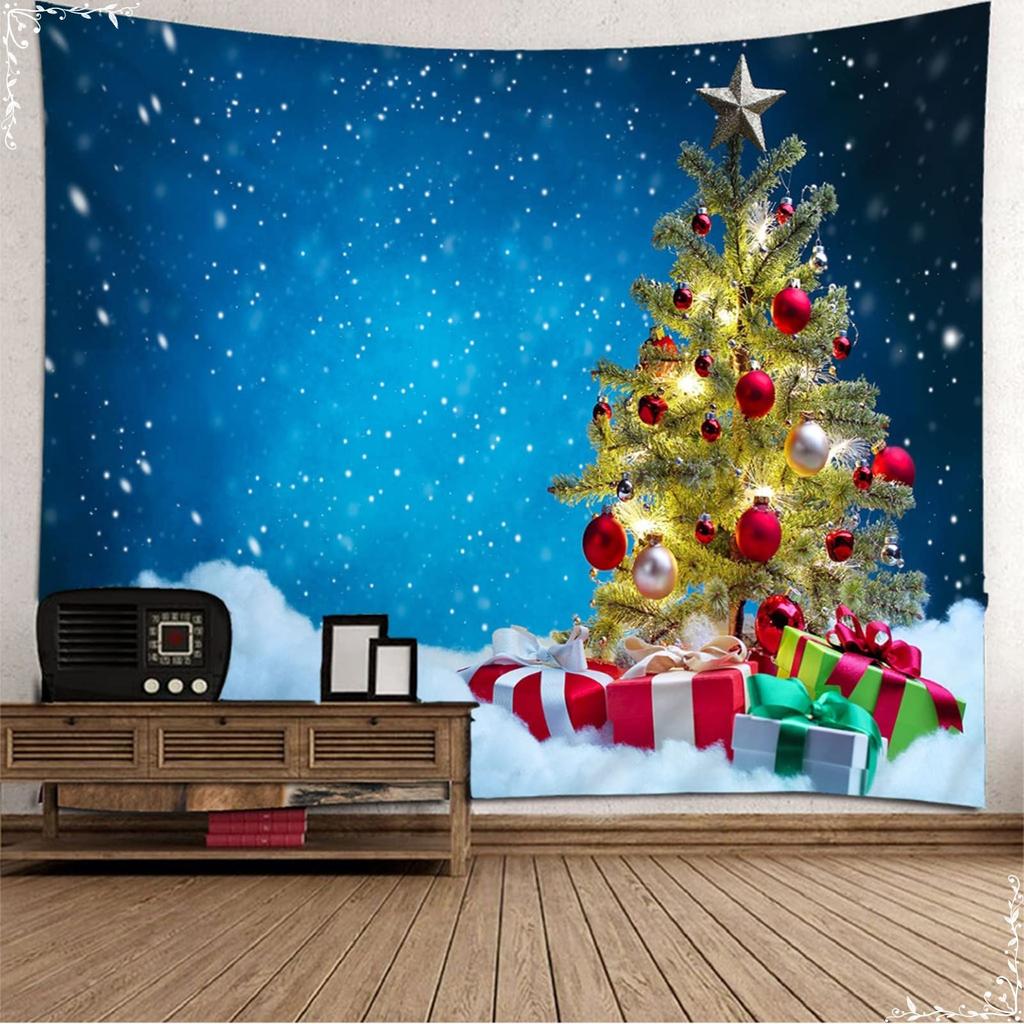 Gobelin świąteczny Gwiazdy Choinka Pudełko na prezent Gobelin Świąteczny Gobelin Sypialnia Akademik Wiszący na ścianie