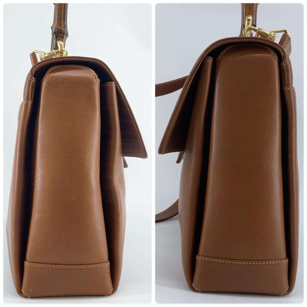 OLD GUCCI Bamboo 2way Handbag Shoulder Crossbody Bag Top-Handle Brown Gold Hardware Leather
