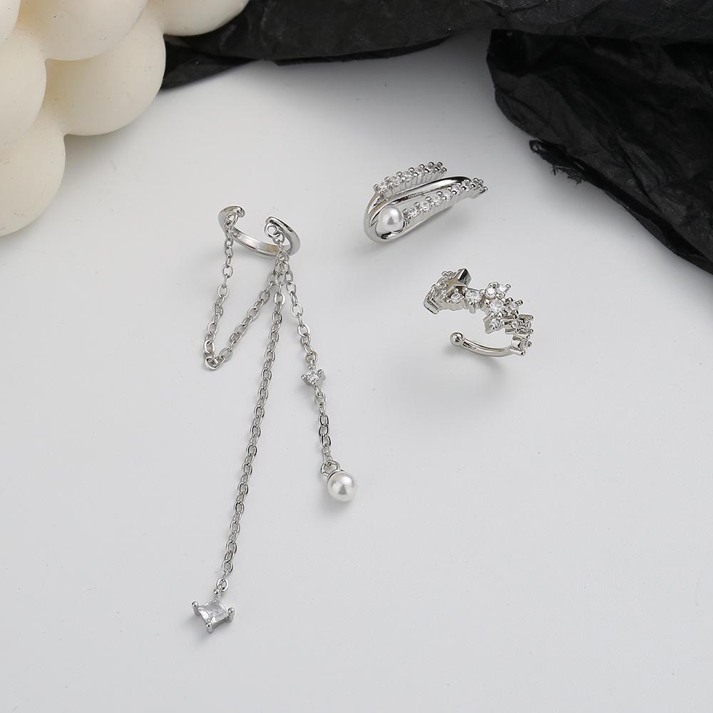 Gu Maoning, Gypsy Ear Clip Tassel Pearl No Ear Piercing Earrings Long High-End Multi-Layer Zircon Ear Bone Clip