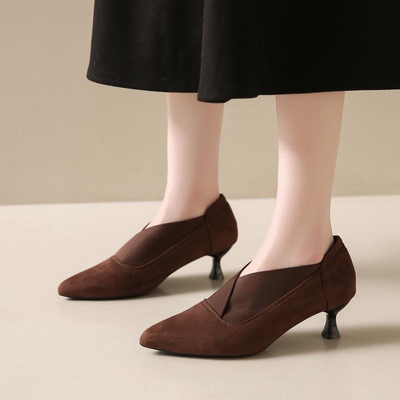 Fashion Suede Pointed Toe Women Shoes Mid Heels Fashion Shoes Woman 2025 Trend Autumn Brand Designer Dress Elegant Sexy Female Zapatos