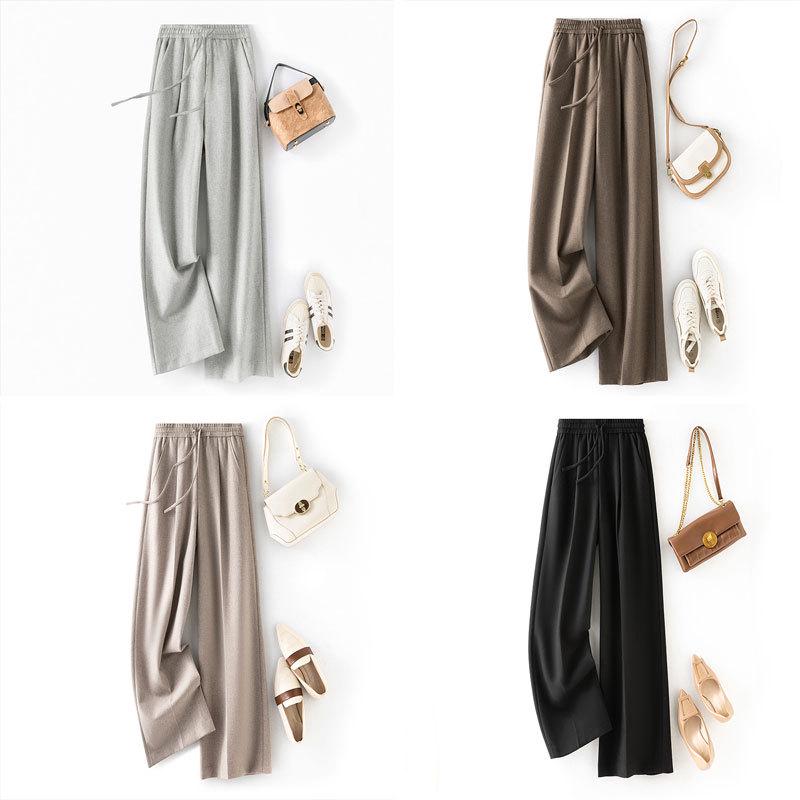

Oatmeal Tencel Wool High-Waisted Wide-Leg Pants for Women 29