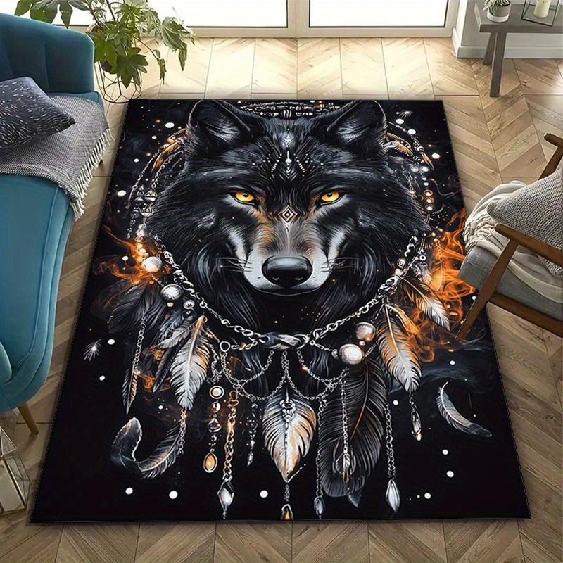 Crystal Dream Catcher Mysterious Black Wolf Pattern Printed Carpet for Bedroom Living Room Home Decorative Carpet Anti-Slip Mat Bedside Carp