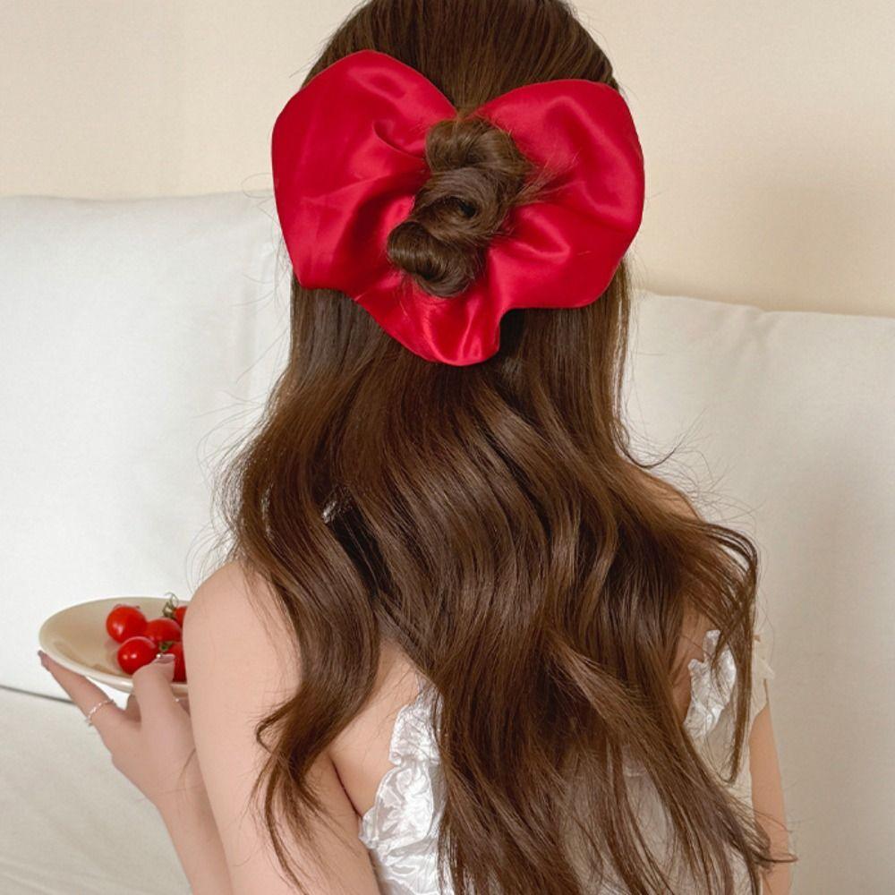 Liebe Herz Haarband Stoff Übertriebener Haargummi Trendige Große Satin Scrunchies Party