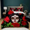 Red Rose Skull Queen Floral Skull Traditional Print Halloween Double Queen King Size Soft Polyester Duvet Cover Set