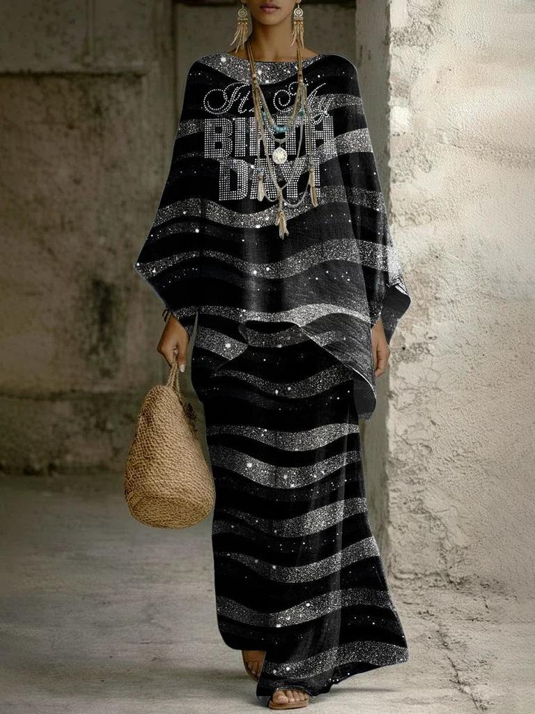 European and American retro bohemian suit exotic print loose top wide-leg pants temperament casual two-piece set