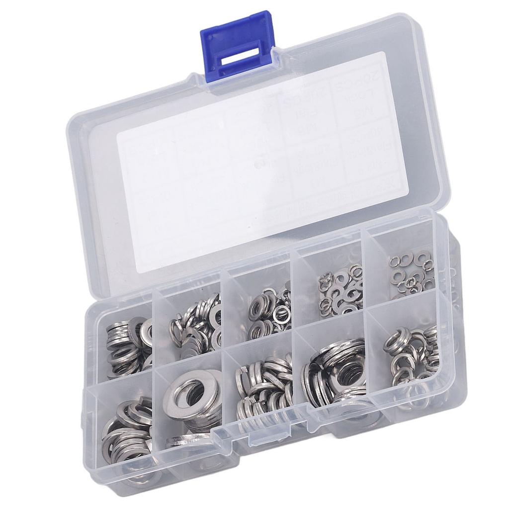 260 Stück Flache Sicherungsscheiben Sortimentskasten 304 Edelstahl M2.5 M3 M4 M5 M6 M8 M10