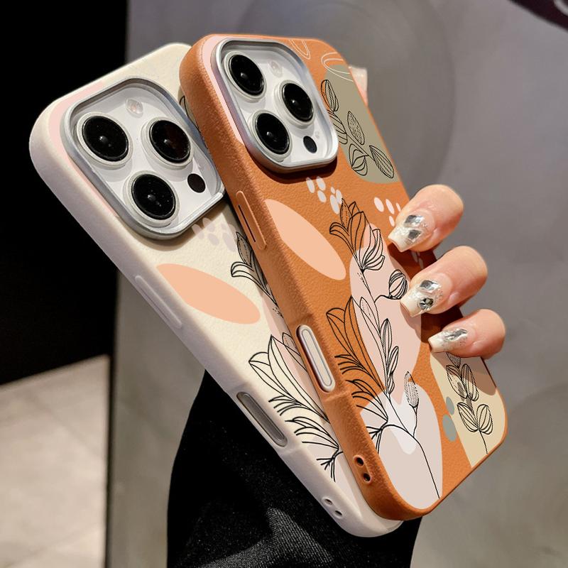 For Magsafe Magnetic Matte Line Flower Print Phone Case for iPhone 16 15 Pro 14 Plus 13 12 Pro Max 11 Shockproof Soft Tpu Slim Leather Texture Cover