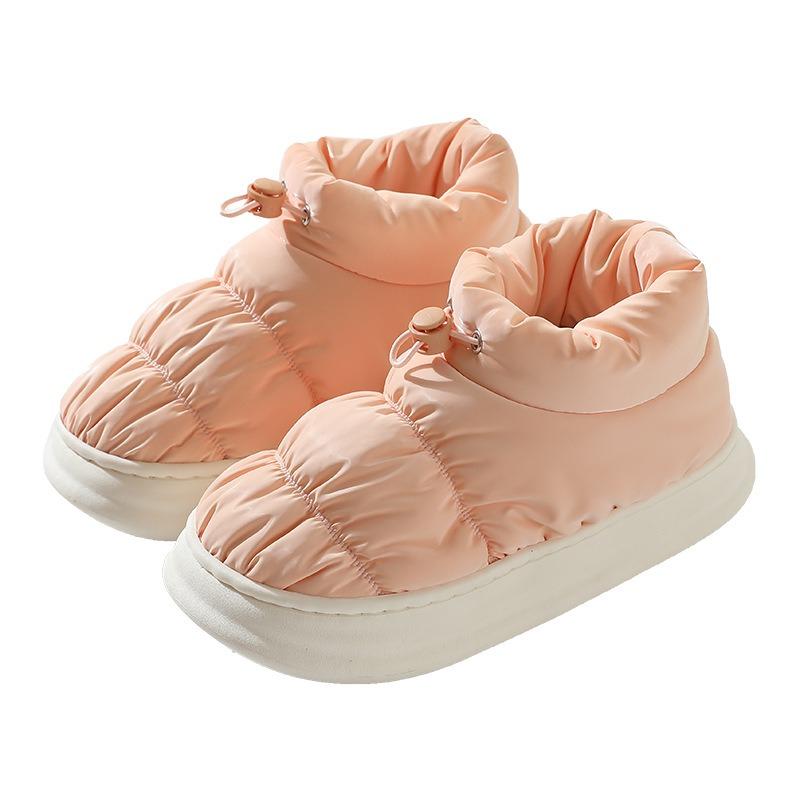 Cotton slippers women's down cloth household home indoor thick bottom non-slip couple men's waterproof cotton shoes to keep warm at home