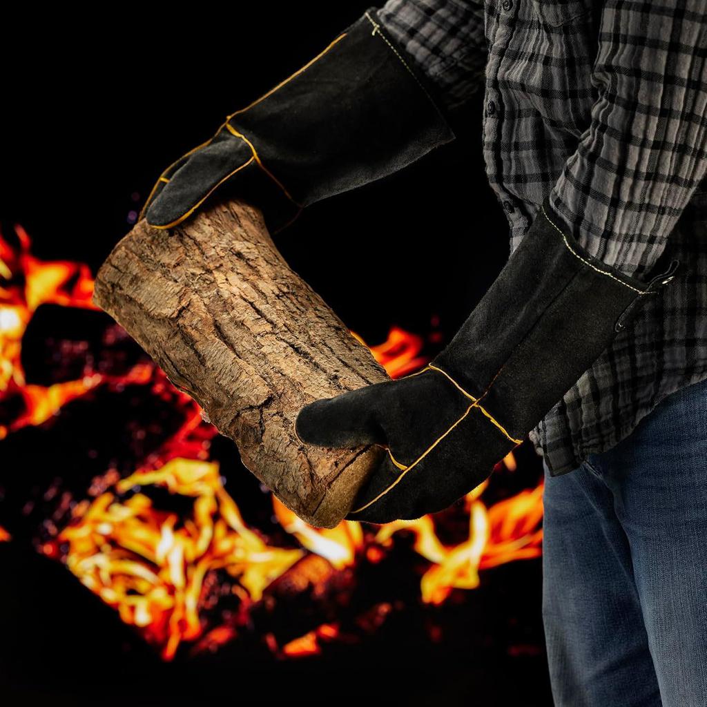 Heat-Resistant BBQ Grill and Welding Gloves - Long Cowhide Protective Wear