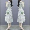 Elegantes florales Chiffonkleid Sommer Slim Taille Stufenrock Frischer Stil Mode