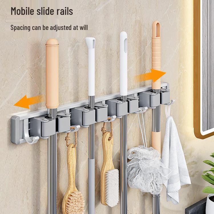 No-Drill Space Aluminum Mop & Broom Storage Clips