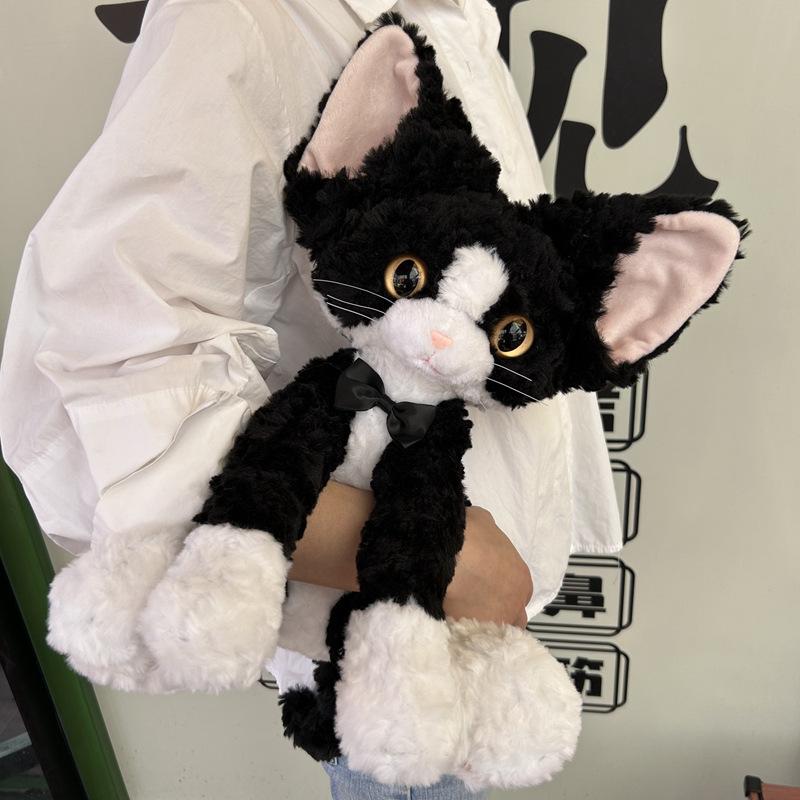 Simulated Black and White German Cat Doll Cute Curly Cat Doll Kitten Plush Toy Doll Gift