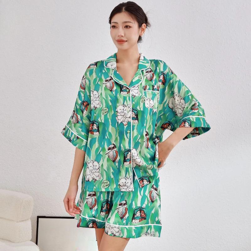 Pajamas, Women's Cartoon Printed Suit, Short Sleeved Shorts, High-end Home Clothes, Worn for External Wear