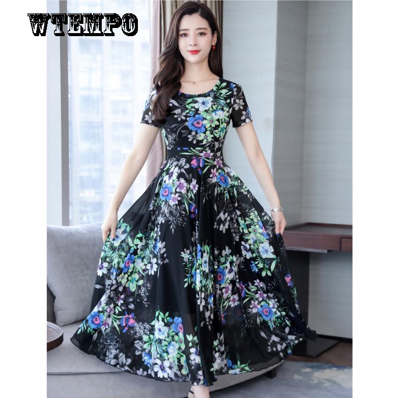 WTEMPO Large Size Dress Long Skirt Female Summer Fashion Fashion Over the Knee Was Thin