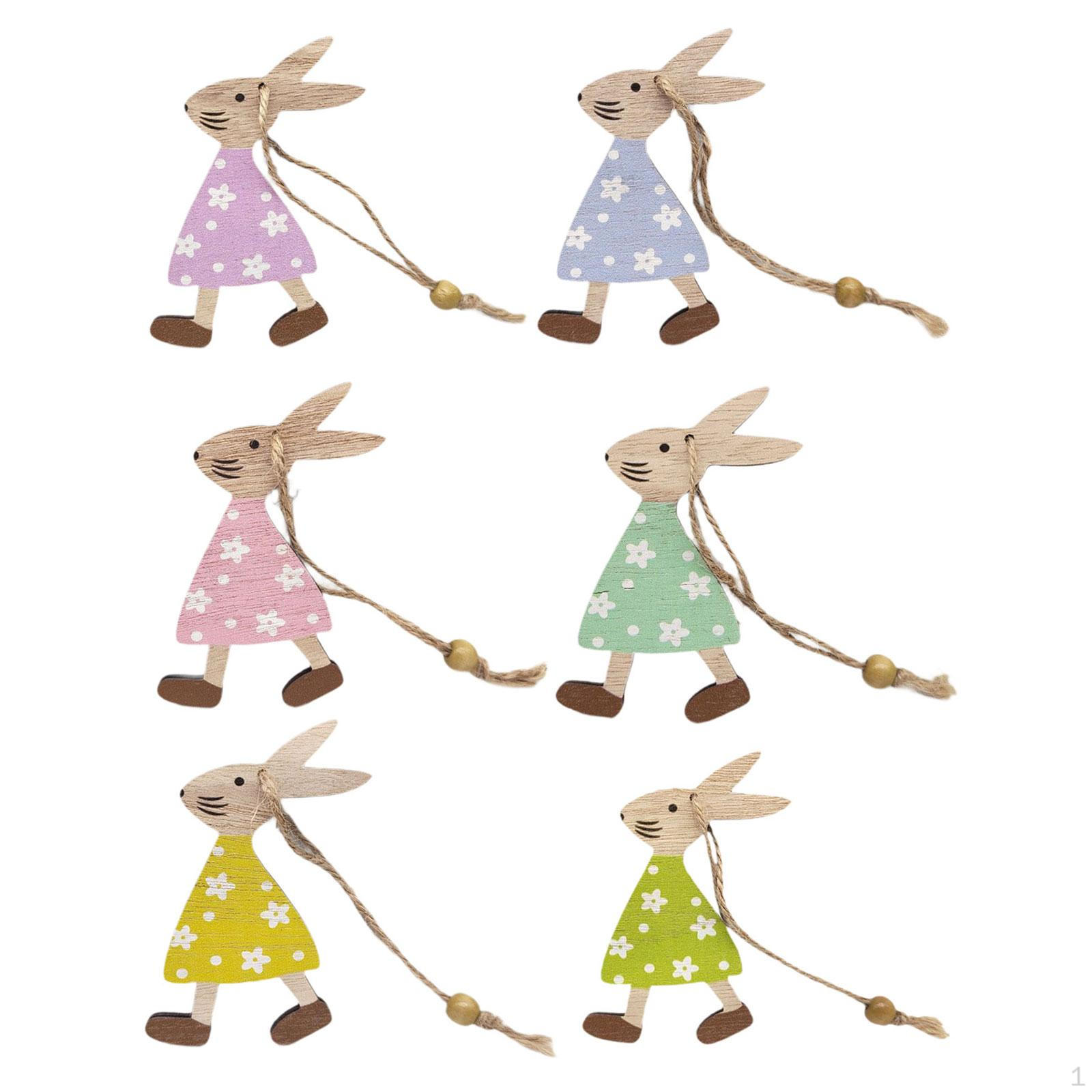 

6 Pieces Easter Bunny Hanging Decorations Pendant Art Novelty Ornament with Rope for