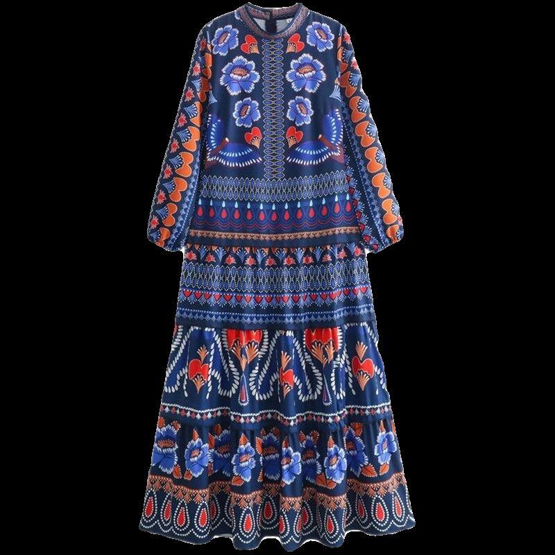 Fashion Style 2024 Spring/Summer New Arrival Women's Fashion All-Match Positioning Print Long Sleeves Vacation Style Mid Length Long Length Dress