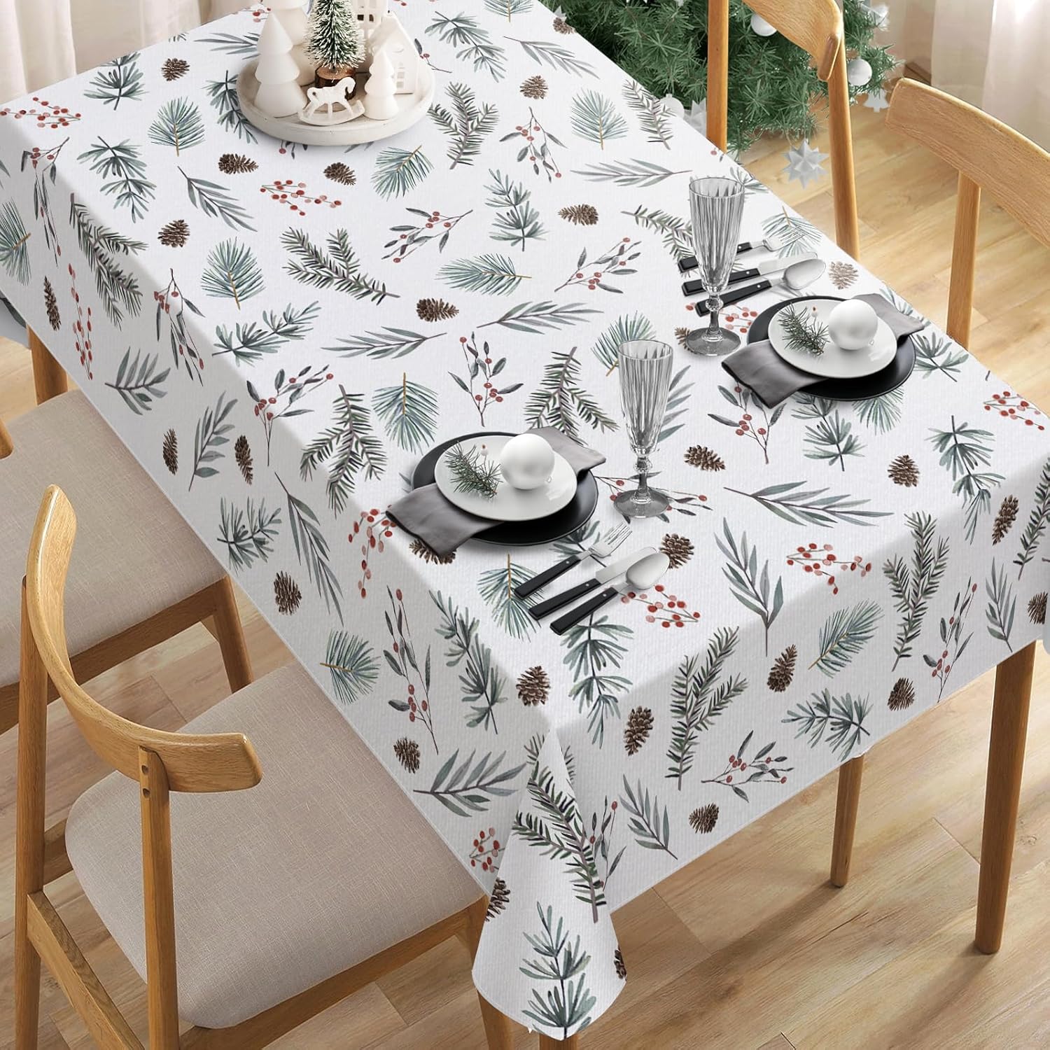 

Рождественская скатерть с сосновыми иголками и остролистом, водонепроницаемая, декор стола, зимний праздник, кухонная скатерть для обеденного стола, рождественские украшения 50x50cm napkin
