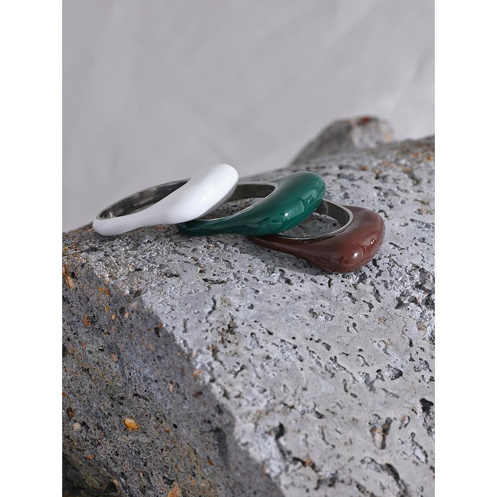 Yhpup biała zielona kawa emalia stal nierdzewna minimalistyczny INS elegancki pierścionek kobiety spersonalizowana biżuteria na palce