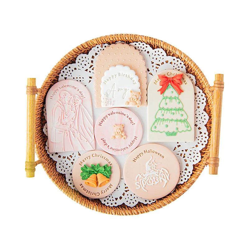 English Letter Fondant Stamp Cookie Mold Christmas/Birthday/Father/Mother/Valentine/New Year/Boy/Girl Blessing Embossing Mould