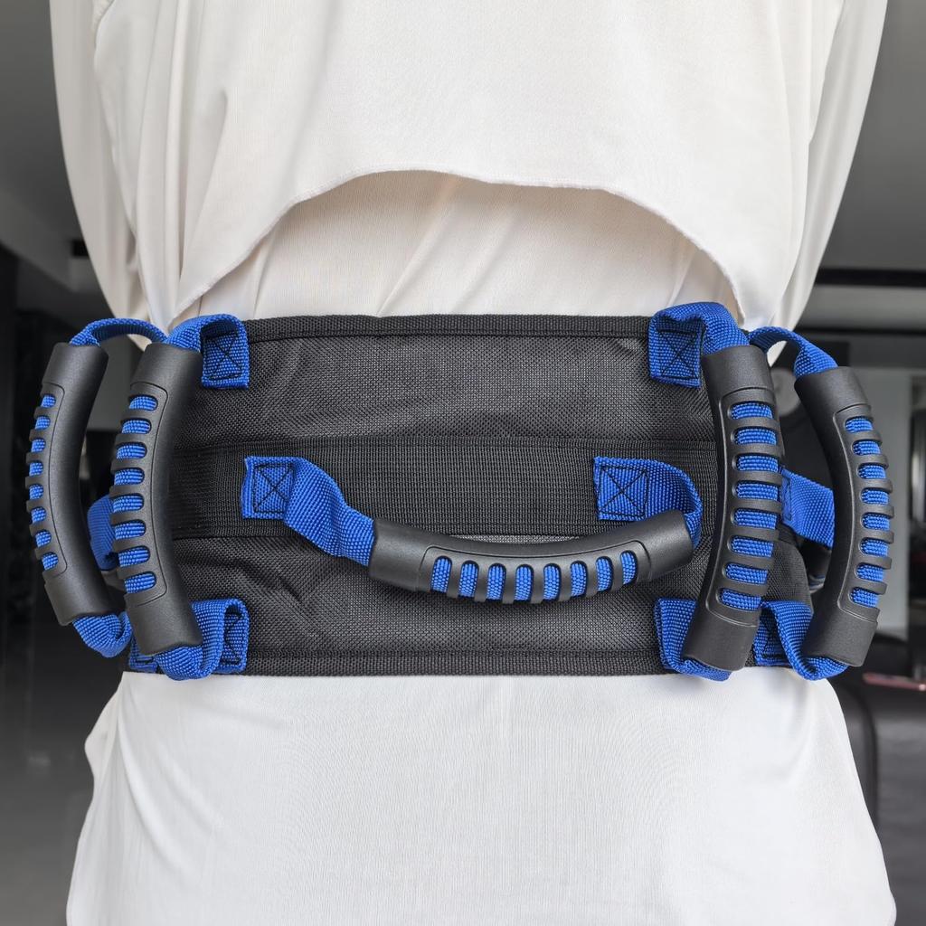 Heavy-Duty Transfer Gait Belt for Seniors with Metal Buckle, Multiple Padded Handles, Adjustable Patient Assist Belt Fit Waist 32-53 inch